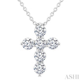 1/3 Ctw Round Cut Diamond Christian Cross 6-Stone Fashion Pendant With Chain in 14K White Gold